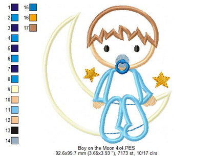 Baby Boy on the Moon - Applique - Machine Embroidery Design