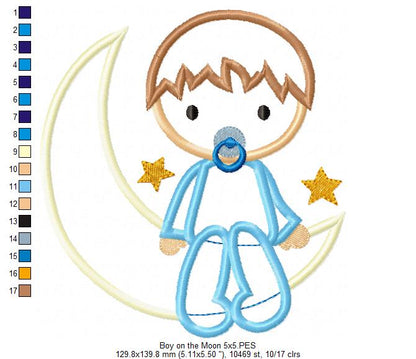 Baby Boy on the Moon - Applique - Machine Embroidery Design