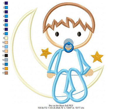 Baby Boy on the Moon - Applique - Machine Embroidery Design
