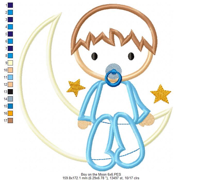 Baby Boy on the Moon - Applique - Machine Embroidery Design