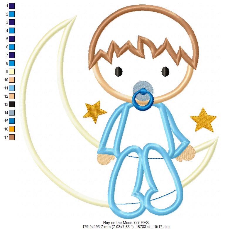 Baby Boy on the Moon - Applique - Machine Embroidery Design