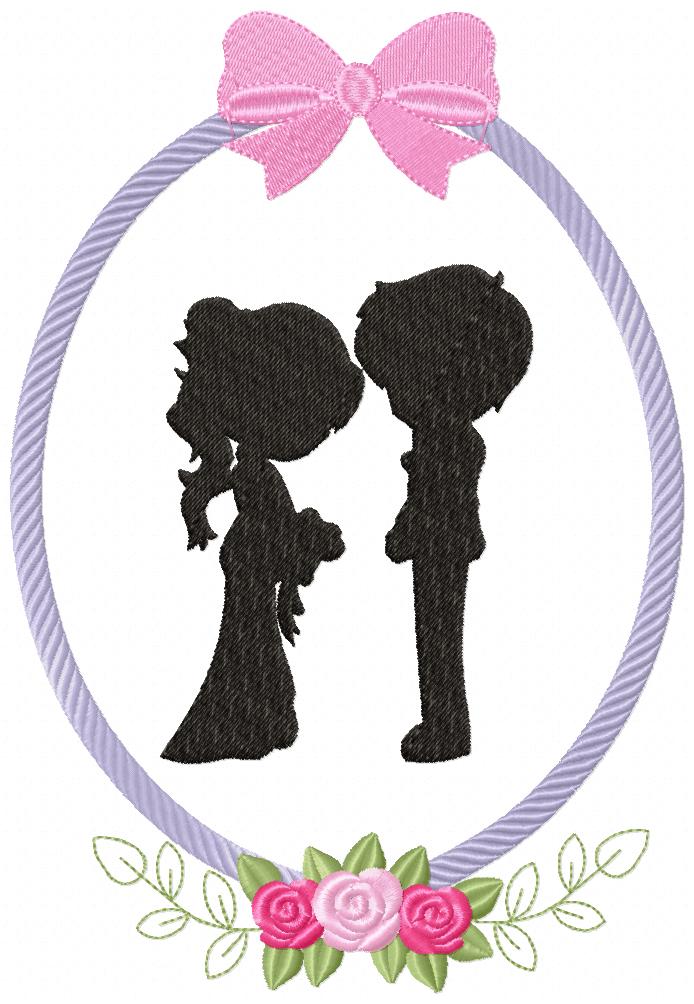 Bride and Groom Wedding Frame - Applique - Machine Embroidery Design