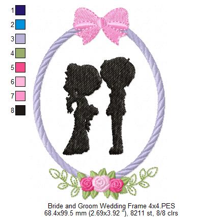 Bride and Groom Wedding Frame - Applique - Machine Embroidery Design