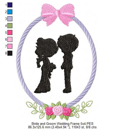 Bride and Groom Wedding Frame - Applique - Machine Embroidery Design