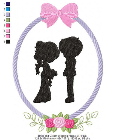 Bride and Groom Wedding Frame - Applique - Machine Embroidery Design