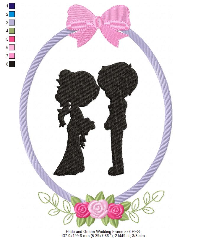 Bride and Groom Wedding Frame - Applique - Machine Embroidery Design