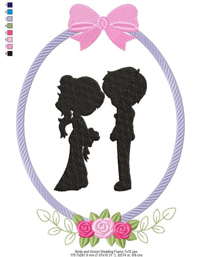 Bride and Groom Wedding Frame - Applique - Machine Embroidery Design