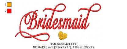 Wedding Bridesmaid - Fill Stitch - Machine Embroidery Design