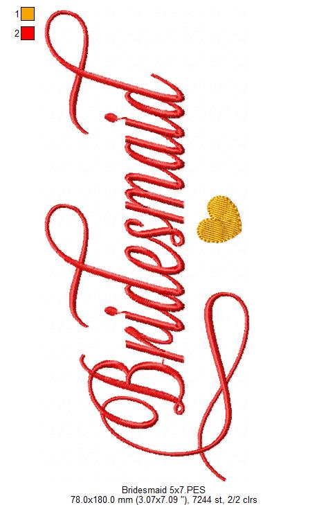 Wedding Bridesmaid - Fill Stitch - Machine Embroidery Design