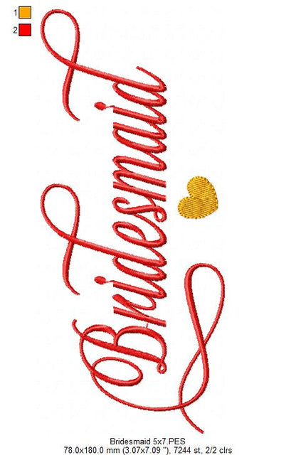 Wedding Bridesmaid - Fill Stitch - Machine Embroidery Design