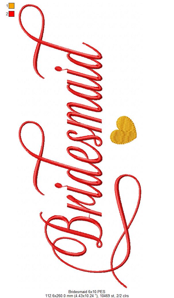 Wedding Bridesmaid - Fill Stitch - Machine Embroidery Design