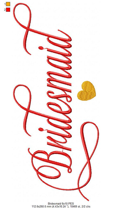 Wedding Bridesmaid - Fill Stitch - Machine Embroidery Design