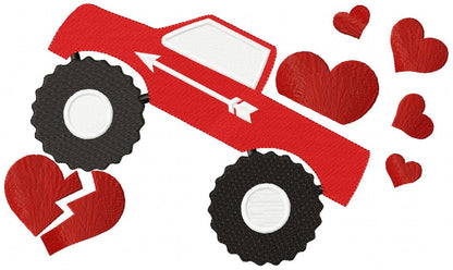 Broken Heart Monster Truck - Fill Stitch Embroidery