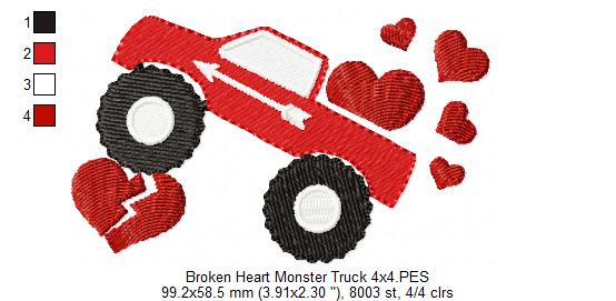 Broken Heart Monster Truck - Fill Stitch Embroidery