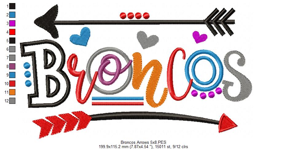 Broncos Arrows and Hearts - Fill Stitch