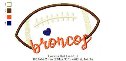 Football Broncos Ball - Fill Stitch - Machine Embroidery Design