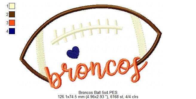 Football Broncos Ball - Fill Stitch - Machine Embroidery Design