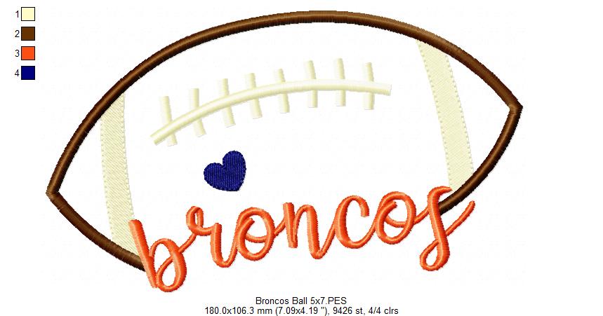 Football Broncos Ball - Fill Stitch - Machine Embroidery Design