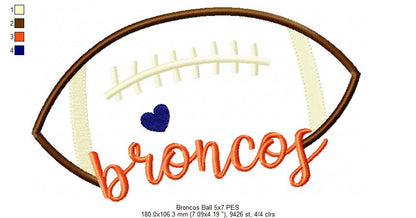 Football Broncos Ball - Fill Stitch - Machine Embroidery Design