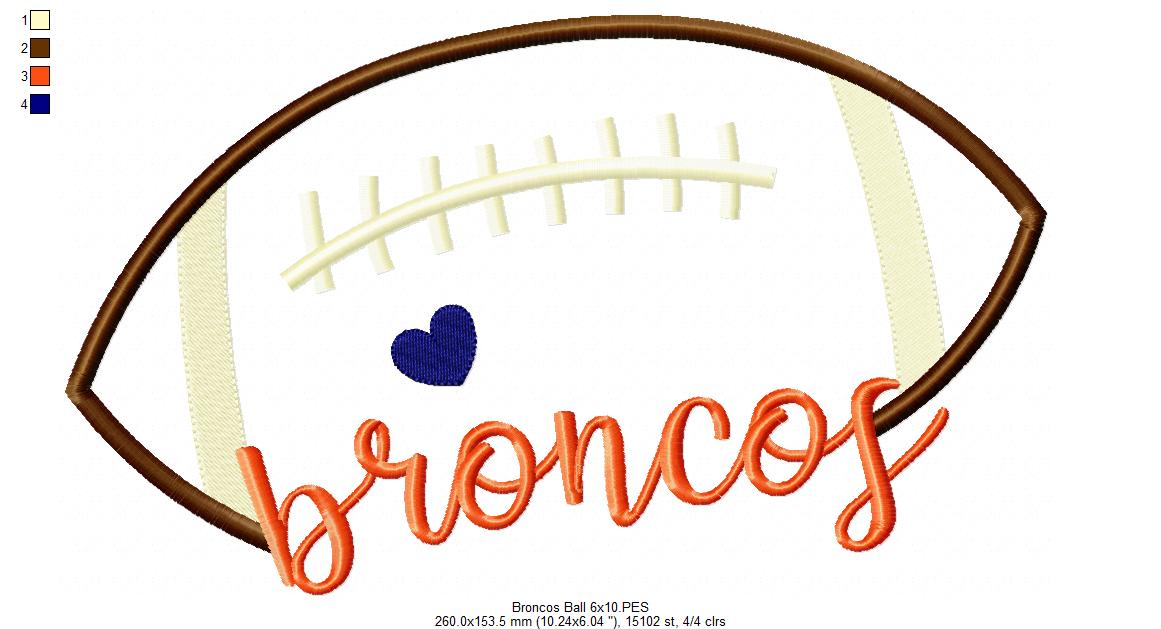 Football Broncos Ball - Fill Stitch - Machine Embroidery Design