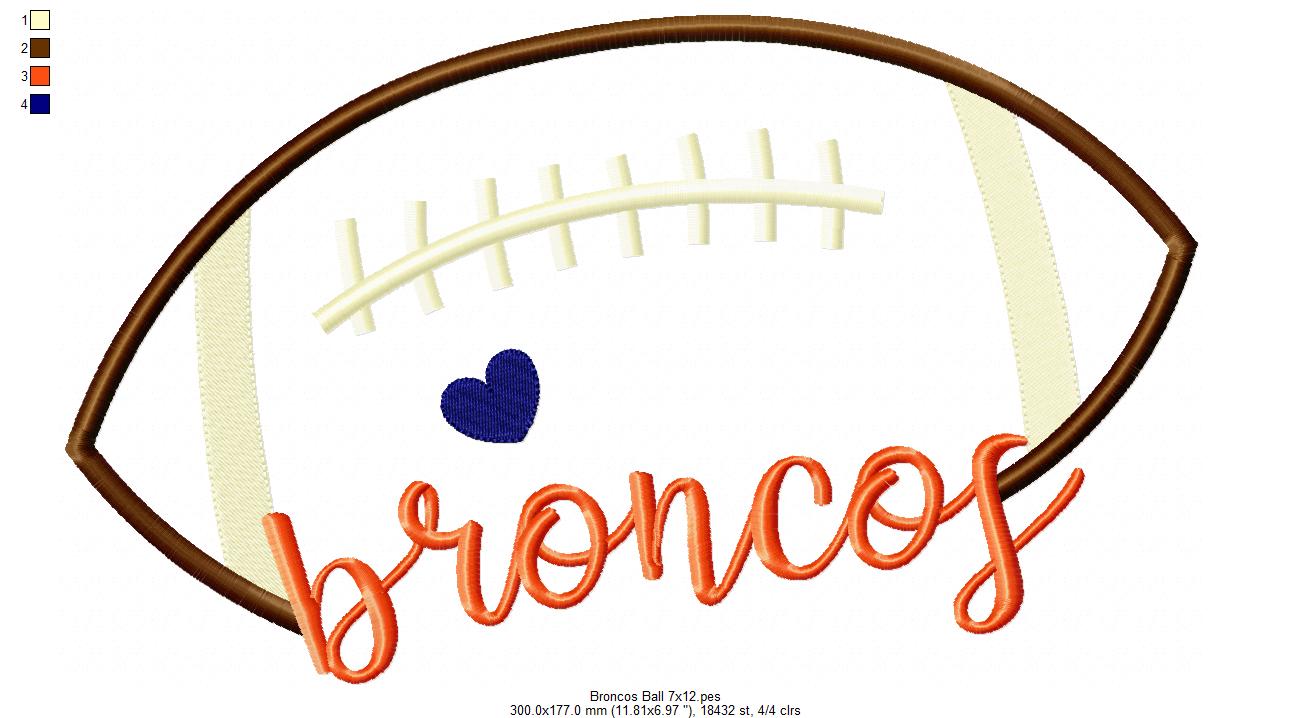 Football Broncos Ball - Fill Stitch - Machine Embroidery Design
