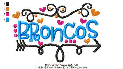 Broncos with Fun Arrows – Satin Stitch – Machine Embroidery Design