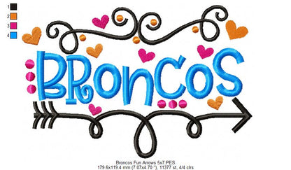 Broncos with Fun Arrows – Satin Stitch – Machine Embroidery Design