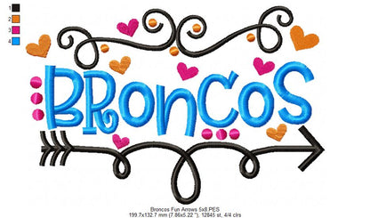 Broncos with Fun Arrows – Satin Stitch – Machine Embroidery Design