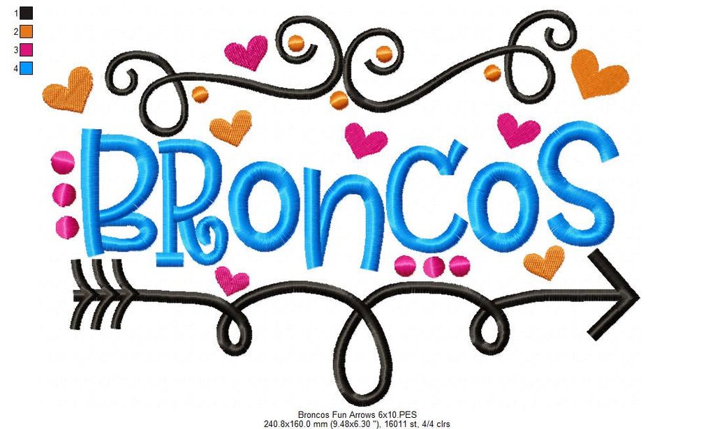 Broncos Fun Arrows and Hearts - Fill Stitch