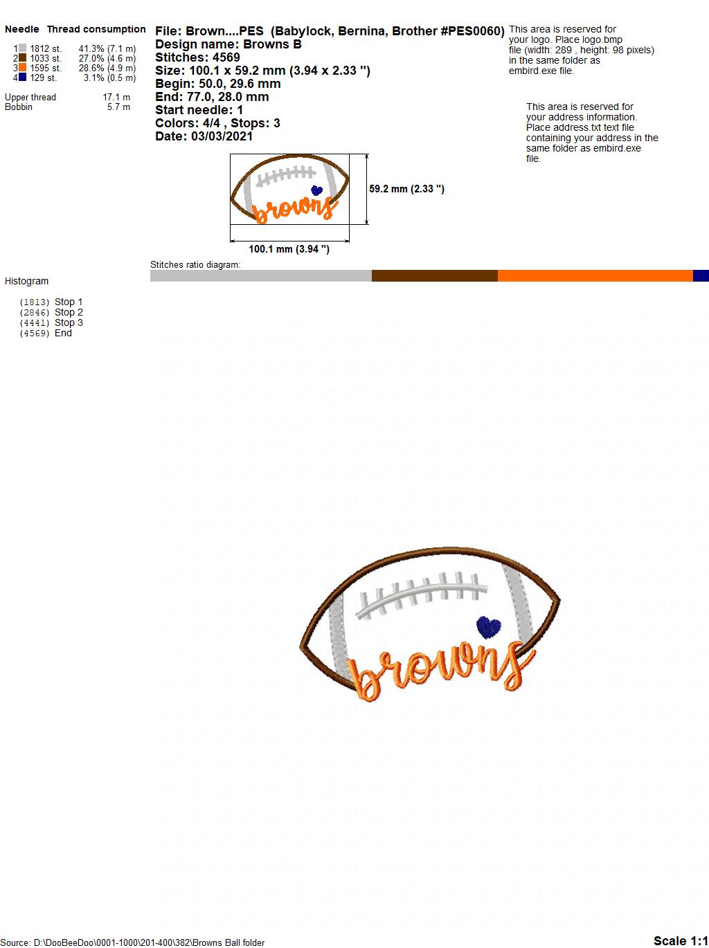 Browns Football - Satin Stitch – Machine Embroidery Design