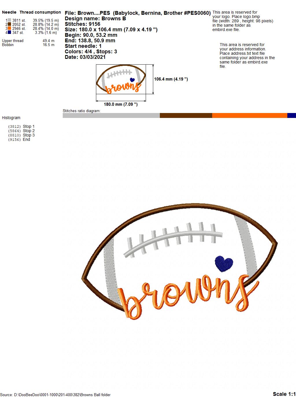 Browns Football - Satin Stitch – Machine Embroidery Design