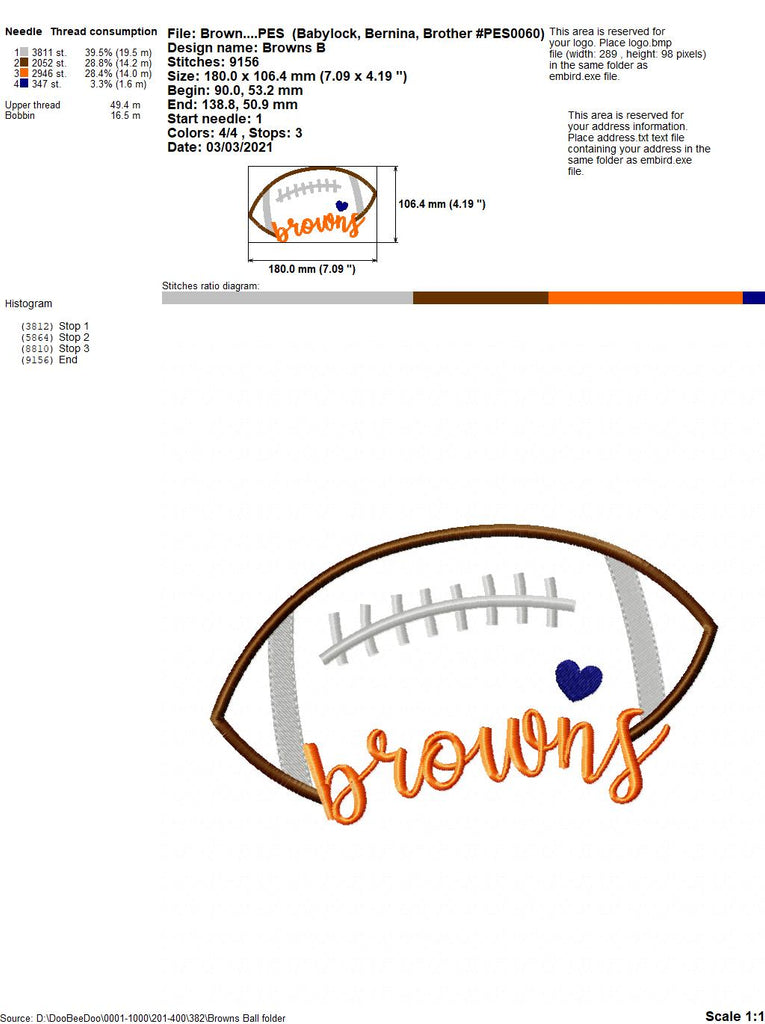 Football Browns Ball - Fill Stitch