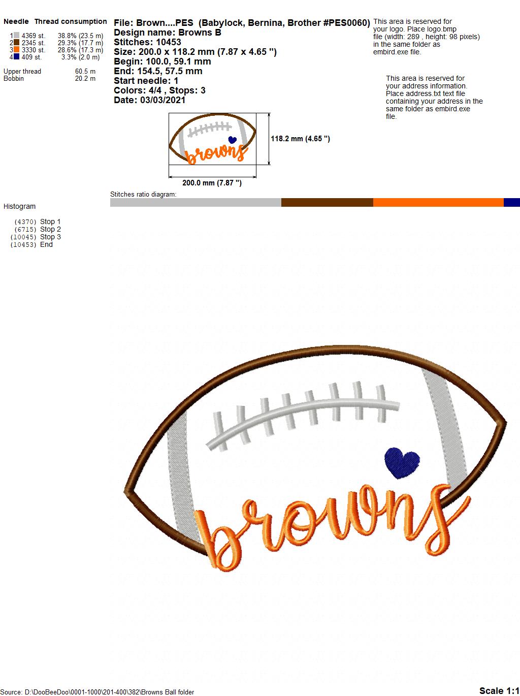 Browns Football - Satin Stitch – Machine Embroidery Design