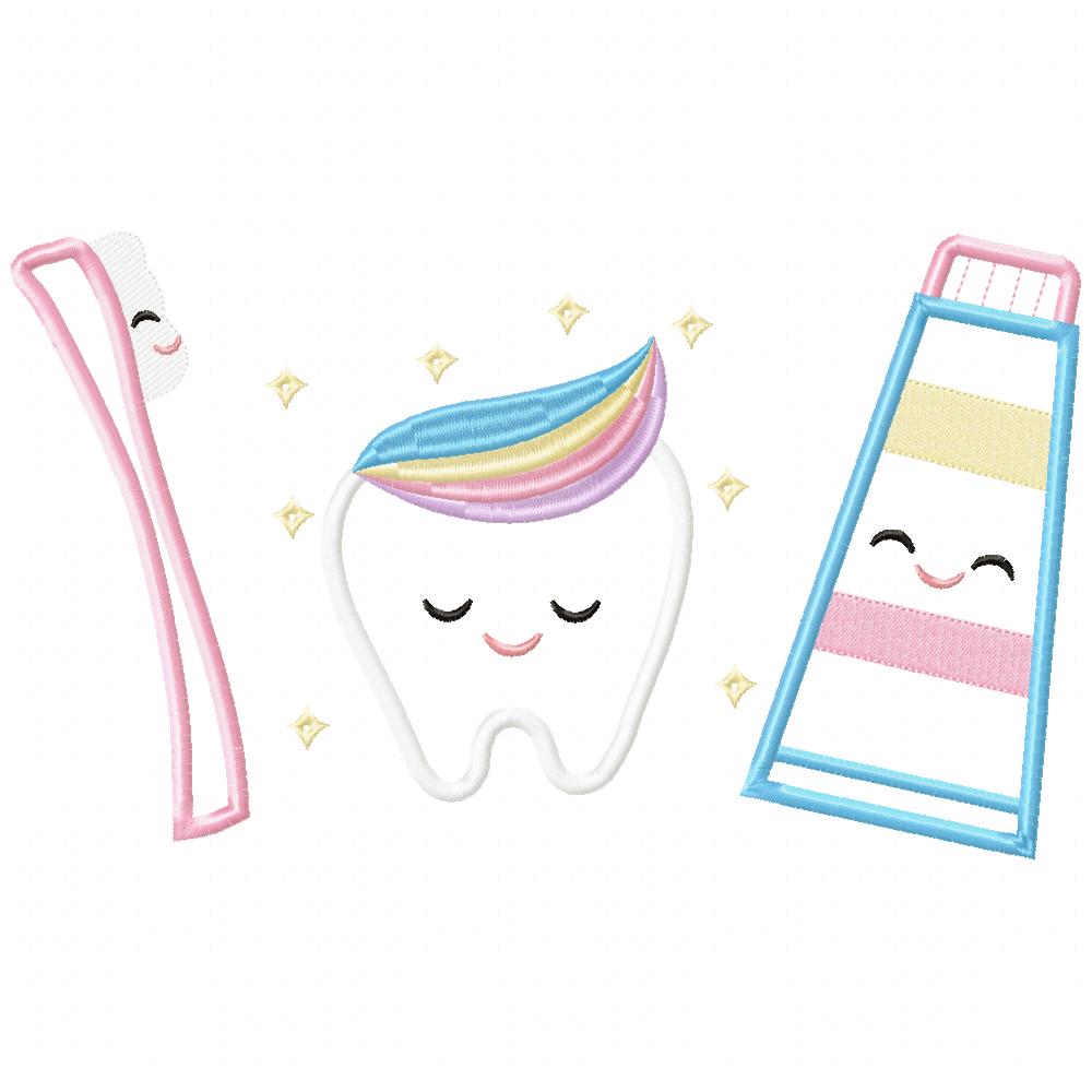 Brush, Teeth and Tooth Paste - Applique