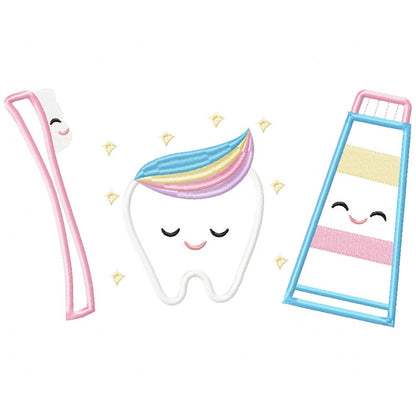 Brush, Teeth and Tooth Paste - Applique