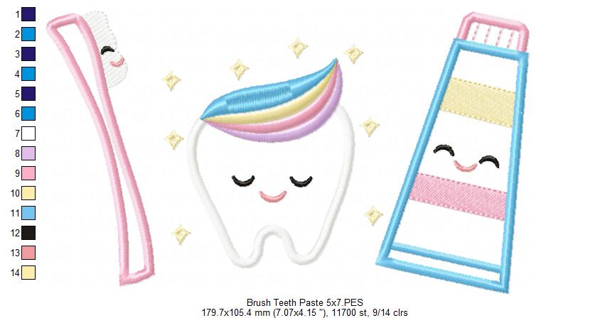 Brush, Teeth and Tooth Paste - Applique