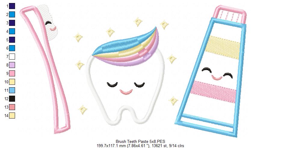Brush, Teeth and Tooth Paste - Applique