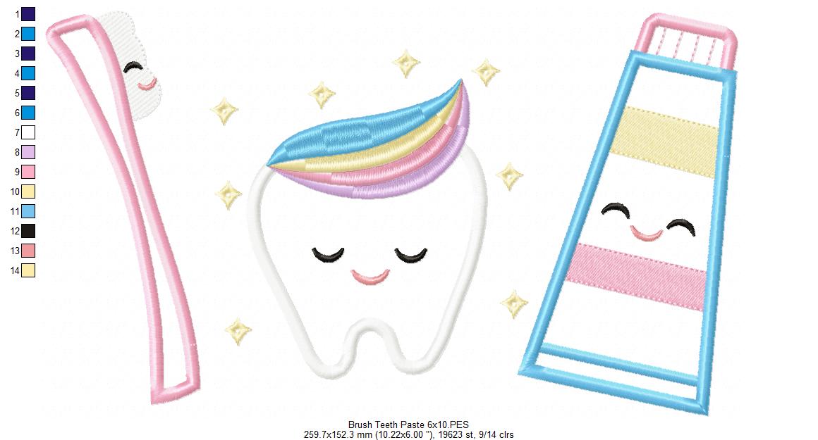 Brush, Teeth and Tooth Paste - Applique