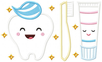 Brush your Teeth Dental Hygiene - Applique Embroidery