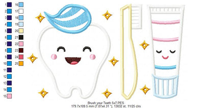 Brush your Teeth Dental Hygiene - Applique Embroidery