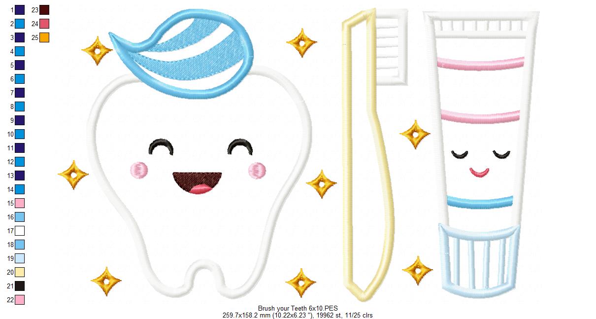 Brush your Teeth Dental Hygiene - Applique Embroidery