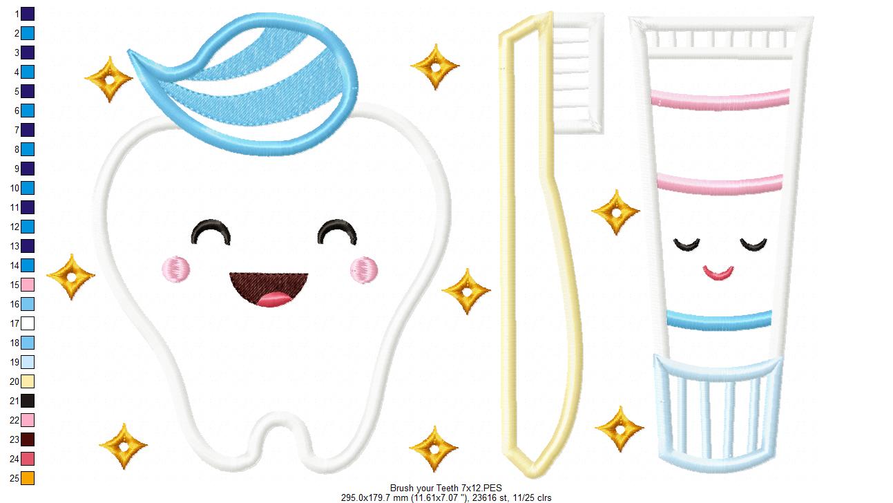 Brush your Teeth Dental Hygiene - Applique Embroidery