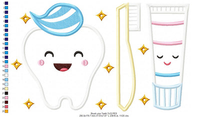 Brush your Teeth Dental Hygiene - Applique Embroidery