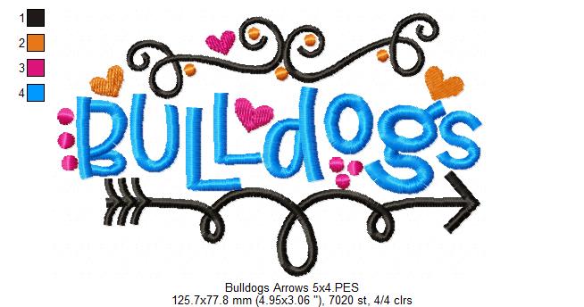 Bulldogs Fun Arrows - Satin Stitch - Machine Embroidery Design