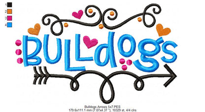 Bulldogs Fun Arrows - Satin Stitch - Machine Embroidery Design