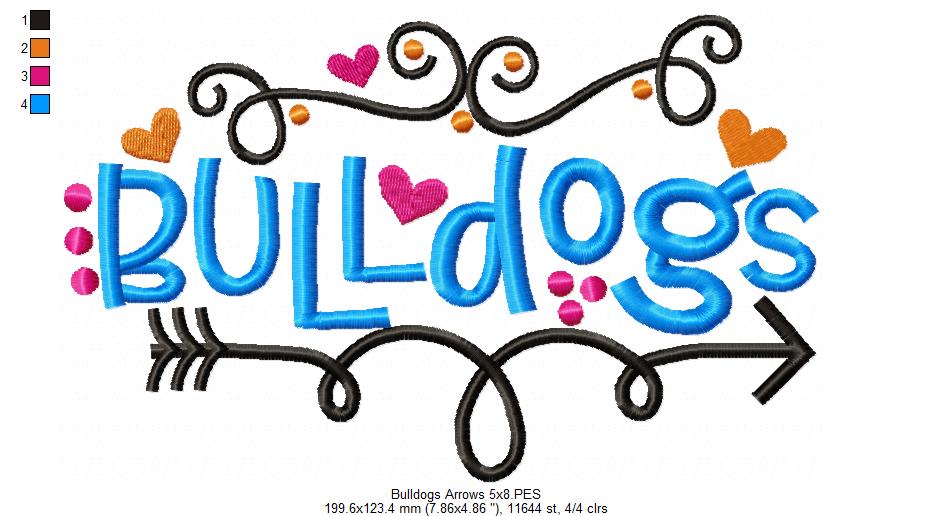 Bulldogs Fun Arrows and Hearts - Fill Stitch