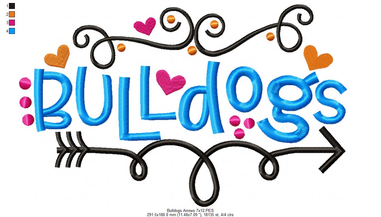 Bulldogs Fun Arrows - Satin Stitch - Machine Embroidery Design
