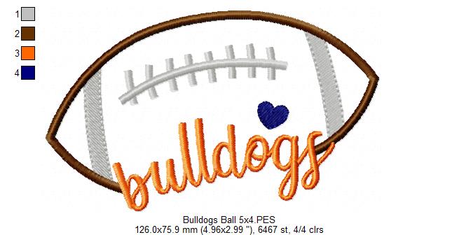 Football Bulldogs Ball - Fill Stitch Embroidery