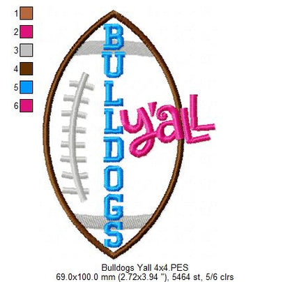 Bulldogs Y’all Football Appliqué - Machine Embroidery Design