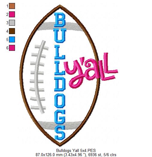 Bulldogs Y’all Football Appliqué - Machine Embroidery Design